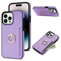 For iPhone 16 Pro Wallet Case with Card Holder, 360°Rotation Ring Holder Kickstand, Premium PU Leather RFID Blocking Card Pocket Protective Cover For iPhone 16 Pro, Purple