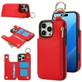 thumbnail image 1 of for iPhone 16 Pro Wallet Case with Card Holders for Women Girls, Zipper Protective PU Leather Case with Finger Ring RFID Protective Kickstand for iPhone 16 Pro, Red, 1 of 8