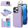 thumbnail image 1 of for iPhone 16 Pro Wallet Case with Card Holders for Women Girls, Zipper Protective PU Leather Case with Finger Ring RFID Protective Kickstand for iPhone 16 Pro, Violet, 1 of 8