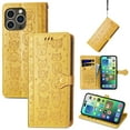 thumbnail image 1 of for iPhone 16 Pro Wallet Case, [Cat & Dog Embossed Pattern] PU Leather Purse Case Flip Protective Phone Cover with Card Slots Kickstand Magnetic Clasp for iPhone 16 Pro, Yellow, 1 of 8