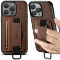 thumbnail image 1 of for iPhone 16 Pro Wallet Case, Classic Finger Ring with Card Holder Lychee Texture PU Leather Back Cover with Wristband Kickstand Shockproof Drop Protective for iPhone 16 Pro, Brown, 1 of 10