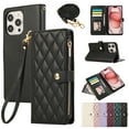 thumbnail image 1 of iPhone 16 Pro Wallet Case, with Crossbody Shoulder Strap Hand Wrist Cards Holder Zipper Pocket RFID Blocking Shockproof Flip Cover Stand Snap Closure Phone Case for Apple iPhone 16 Pro, Black, 1 of 9