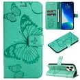 thumbnail image 1 of for iPhone 16 Pro Wallet Case, Kickstand Case with Credit Card Holder, Embossed Butterfly Pattern with Strap Premium PU Leather Magnetic Closure Shockproof Protective Flip Cover, Green, 1 of 11