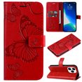 thumbnail image 1 of for iPhone 16 Pro Wallet Case, Kickstand Case with Credit Card Holder, Embossed Butterfly Pattern with Strap Premium PU Leather Magnetic Closure Shockproof Protective Flip Cover, Red, 1 of 11