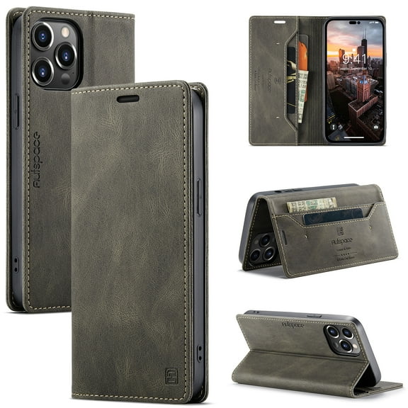 for iPhone 16 Pro Wallet Case, Premium PU Leather Flip Case with Card Slots Holder RFID Blocking Stand, Shockproof TPU Inner Shell Magnetic Protective Folio Cover for iPhone 16 Pro, Coffee