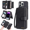 thumbnail image 1 of For iPhone 16 Pro Wallet Case with RFID Blocking Credit Card Holder, Detachable Wallet Phone Case Magnetic Closure Flip Kickstand PU Leather Flip Lanyard Strap Wristlet Zipper Purse,Black, 1 of 8