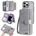 thumbnail image 1 of For iPhone 16 Pro Wallet Case with RFID Blocking Credit Card Holder, Detachable Wallet Phone Case Magnetic Closure Flip Kickstand PU Leather Flip Lanyard Strap Wristlet Zipper Purse,Gray, 1 of 8