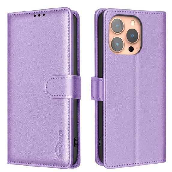 For iPhone 16 Pro Wallet Case with RFID Blocking Credit Card Holder, PU Leather Folio Flip Kickstand Protective Shockproof Rugged Anti-fall Phone Case Cover For Women Men,Purple