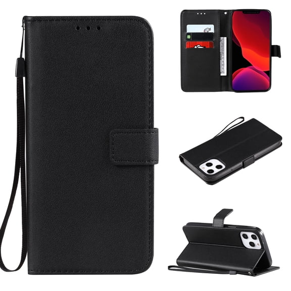 for iPhone 16 Pro Wallet Case RFID Blocking,Premium Solid Color PU Leather Magnetic Buckle Folio Kickstand Flip with Card Slots & Kickstand Full Body Phone Case,Black