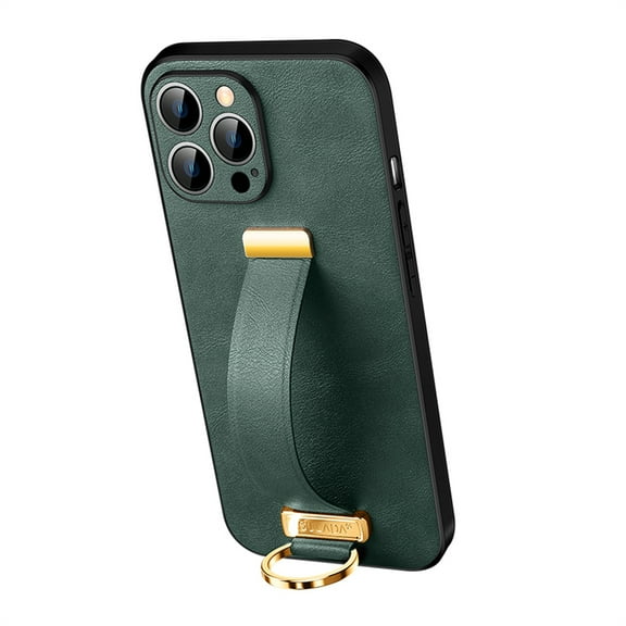 For iPhone 16 Pro Wallet Case with Wristband Strap Kickstand Case fits iPhone 16 Pro Ring Finger Holder Grip Premium Classic PU Leather Shockproof Phone Cover for Women & Men,Darkgreen