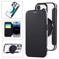 thumbnail image 1 of For iPhone 16 Pro Wallet Cell Cover, RFID Blocking, PU Leather,Compatible With MagSafe , With Flip Card Holder, Ultra Thin Electroplated Rotating Bracket Magneti Protective Cover,Black, 1 of 7