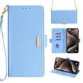 thumbnail image 1 of for iPhone 16 Pro Wallet Flip Case, Elegant Wrist Strap and Shoulder Chain Credit Card Slots Cash Slot RFID Blocking PU Leather Kickstand Phone Case Cover for iPhone 16 Pro, Blue, 1 of 9