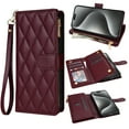 thumbnail image 1 of for iPhone 16 Pro Wallet Phone case with Card Holder,Kickstand RFID Blocking PU Leather Flip Shockproof Phone Cover with Hand Strap Zipper Credit Card Holder Slots for Women Men,Winered, 1 of 7