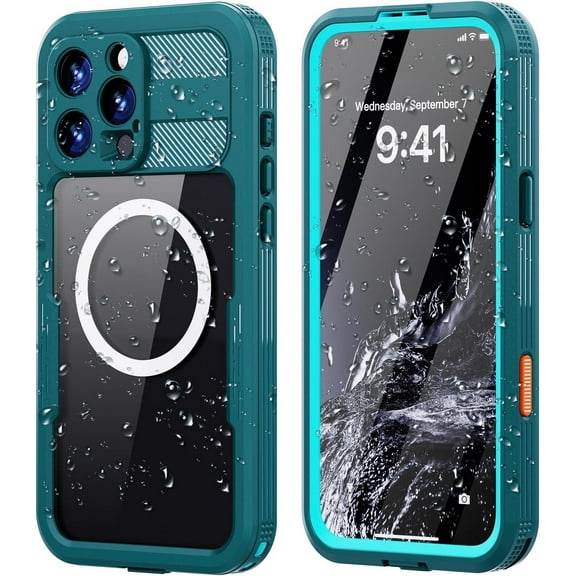 for iPhone 16 Pro Waterproof Case Compatible with MagSafe, Magnetic Waterproof Full Body IP68 Underwater Case Built-in Screen Protector Dropproof Dustproof Shockproof Cover