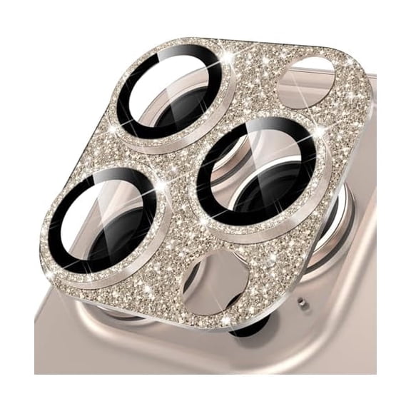 for iPhone 16 Pro/iPhone 16 Pro Max Camera Lens Protector, [New Glitter Design] Full Bling Sparkly Diamond Tempered Glass Screen Protector Metal Camera Cover Accessories (Desert Titanium)