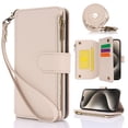 thumbnail image 1 of for iPhone 16 Rugged Case, RFID Blocking Wallet Case for Women Men with Card Holder Zipper Magnetic Flip PU Leather Wrist Strap & Shoulder Strap Protective Cover for iPhone 16, White, 1 of 9