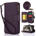 thumbnail image 1 of for iPhone 16 Rugged Case, RFID Blocking Wallet Case for Women Men with Card Holder Zipper Magnetic Flip PU Leather Wrist Strap & Shoulder Strap Protective Cover for iPhone 16, Purple, 1 of 8