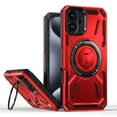 thumbnail image 1 of for iPhone 16 Rugged Case with Rotate Ring Stand, [Built-in Kickstand] [Military-Grade Drop Protection] Heavy Duty Rugged Phone Cover Support Wireless Charging for iPhone 16, Red, 1 of 6