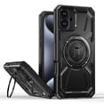 thumbnail image 1 of for iPhone 16 Rugged Case with Rotate Ring Stand, [Built-in Kickstand] [Military-Grade Drop Protection] Heavy Duty Rugged Phone Cover Support Wireless Charging for iPhone 16, Black, 1 of 6