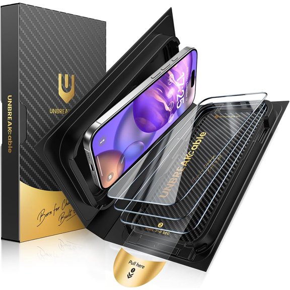 iPhone 16 Screen Protector [3-Pack], Tempered Glass with Auto-Align Tech for Easy Install, 9H+ Hardness, Anti-Fingerprint, Ultra-Clear, Full-Coverage Protection, 6.1-Inch