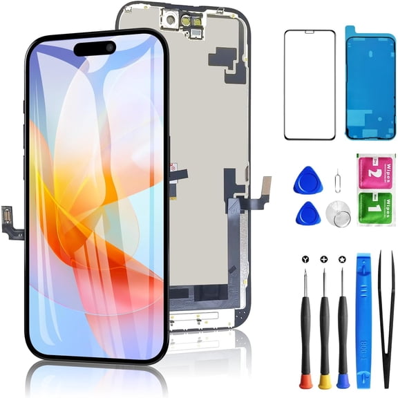 For iPhone 16 Screen Replacement 6.1 Inch LCD Display, 3D Touch Full HD Digitizer Frame Assembly, Compatible with A3287, A3288, A3081, A3296 Models, Repair Kit + Screen Tempered Protector(Black)
