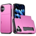 thumbnail image 1 of for iPhone 16 Slide Flip Case with Card Holder, Dual Layer Heavy Duty Protective Case Hidden Card Slot Slim Shockproof Wallet Case Compatible with iPhone 16, Pink, 1 of 9