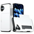 thumbnail image 1 of for iPhone 16 Slide Flip Case with Card Holder, Dual Layer Heavy Duty Protective Case Hidden Card Slot Slim Shockproof Wallet Case Compatible with iPhone 16, White, 1 of 9