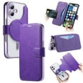thumbnail image 1 of for iPhone 16 Wallet Case with Camera Lens Protector Film, Clear Magnetic Phone Cover Compatible with Mag-Safe Charging, RFID Blocking PU Leather Case with Card Holder Flip Kickstand, Purple, 1 of 11