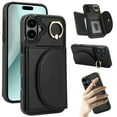 thumbnail image 1 of for iPhone 16 Wallet Case with Card Holder Women Men, Flip PU Leather Kickstand Shockproof Protective Phone Cover Magnetic Clasp 360 Rotation Ring Stand for iPhone 16, Black, 1 of 7