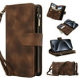 thumbnail image 1 of for iPhone 16 Wallet Case with Card Holder for Women Men, Phone Case RFID Blocking PU Leather Flip Shockproof Cover with Shoulder + Wrist Strap Zipper Credit Card Slots Stand, Brown, 1 of 7