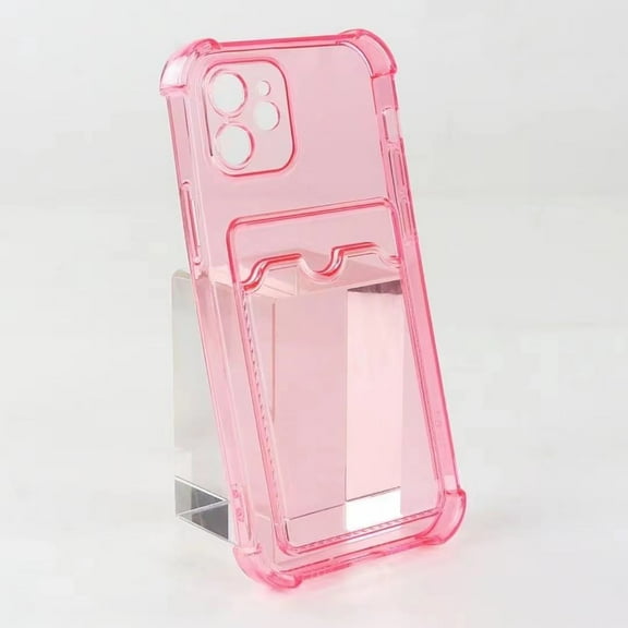 for iPhone 16 Wallet Case,Clear Protective Card Slot Case,Slim Fit Drop Resistant Soft TPU Wallet Case with Bumper,Back Card Holder Pocket Case For iPhone 16,Pink