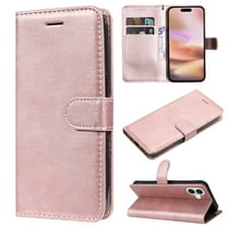 for iPhone 16 Wallet Case, with Credit Card Holder and Wrist Strap, RFID Blocking PU Leather Flip Magnetic Cell Phone Cover Case for iPhone 16, Rosegold