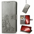 thumbnail image 1 of for iPhone 16 Wallet Case, [Flower Embossed] Premium PU Leather Flip Protective Case Cover with Card Holder and Stand with Wrist Strap for iPhone 16, Gray, 1 of 5