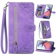 thumbnail image 1 of for iPhone 16 Wallet Case, [Flower Embossed] Premium PU Leather Wallet Flip Protective Phone Case Cover with Card Slots and Stand with Wrist Strap for iPhone 16, Purple, 1 of 6