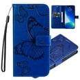 thumbnail image 1 of for iPhone 16 Wallet Case, Kickstand Case with Credit Card Holder, Embossed Butterfly Pattern with Strap Premium PU Leather Magnetic Closure Shockproof Protective Flip Cover, Blue, 1 of 7