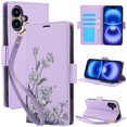 thumbnail image 1 of for iPhone 16 Wallet Case, Luxury Flower Pattern RFID Blocking Wrist Strap Flip Folio Cover with Kickstand Feature for Women Girls, PU Leather Phone Case for iPhone 16, Purple, 1 of 6