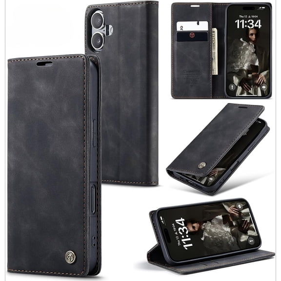 iPhone 16 Wallet Case with Magnetic Closure, Card Slots & Kickstand – Premium Leather Flip Cover, Shockproof Protective Phone Case for Women & Men, Ideal for Travel & Daily Use