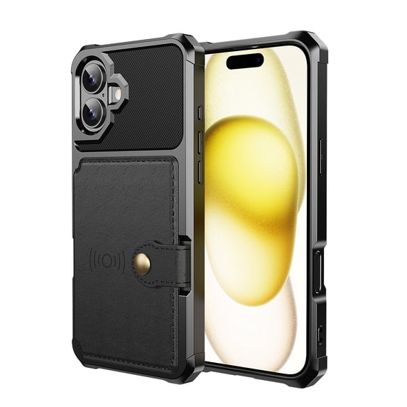 for iPhone 16 Wallet Case, RFID Blocking Card Holder Slot Kickstand Magnetic Button Closure Women Men Heavy Duty Shockproof Rugged Back Cover for iPhone 16, Black
