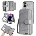thumbnail image 1 of For iPhone 16 Wallet Case with RFID Blocking Credit Card Holder, Detachable Wallet Phone Case Magnetic Closure Flip Kickstand PU Leather Flip Lanyard Strap Wristlet Zipper Purse,Gray, 1 of 8