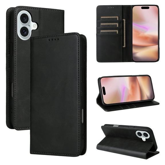 for iPhone 16 Wallet Case with RFID Blocking Credit Card Holder, Magnetic Closure PU Leather Folio Flip Kickstand Shockproof Cover Women Men for iPhone 16,Black