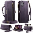 thumbnail image 1 of for iPhone 16 Wallet Case with RFID Blocking, Zipper Pocket Kickstand Magnetic Clasp, PU Leather Heavy Duty Cover with Shoulder and Wrist Strap – Rugged Full-Body Protection, Purple, 1 of 13
