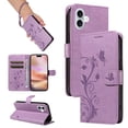 thumbnail image 1 of for iPhone 16 Wallet Case, [with Card Holder] Embossed Pattern PU Leather Detachable Wrist Strap Slim Shockproof Protective Flip Stand Phone Case for iPhone 16 Women Girls, Purple, 1 of 7