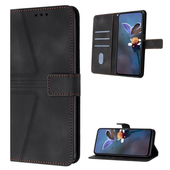 for iPhone 16 Wallet Flip Case with 2 Lanyard, Vintage Premium PU Leather Card Slots Kickstand Magnetic 360 Protection Case Cover for iPhone 16 Men Women, Black