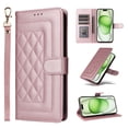 thumbnail image 1 of for iPhone 16 Wallet Flip Case, Classic PU Leather Card Slots with Lanyard Magnetic Closure Kickstand Drop Protective Soft TPU Inner Phone Case Cover for iPhone 16, Rosegold, 1 of 8