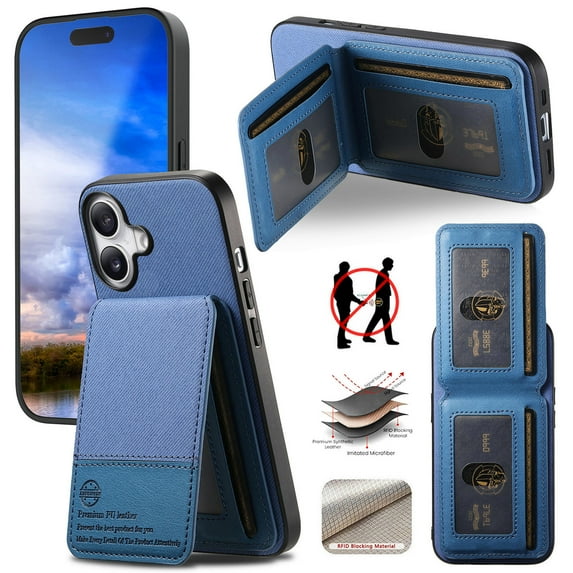 For iPhone 16 Wallet Phone Case,Twill Pattern Design,With Card Slots,Flip Premium PU Leather Magnetic Closure Kickstand Heavy Duty Protective Shockproof Rugged Phone Case,Blue