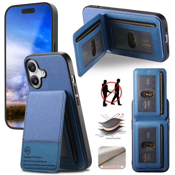 For iPhone 16 Wallet Phone Case,Twill Pattern Design,With Card Slots,Flip Premium PU Leather Magnetic Closure Kickstand Heavy Duty Protective Shockproof Rugged Phone Case,Blue