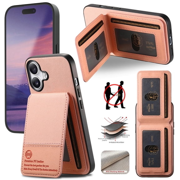 For iPhone 16 Wallet Phone Case,Twill Pattern Design,With Card Slots,Flip Premium PU Leather Magnetic Closure Kickstand Heavy Duty Protective Shockproof Rugged Phone Case,Pink