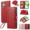 thumbnail image 1 of for iPhone 16 Wallet case with Card Holder for Women Men,Phone case RFID Blocking PU Leather Flip Cover with Strap Zipper Credit Card Slots,Kickstand,With Wrist Strap,Red, 1 of 9