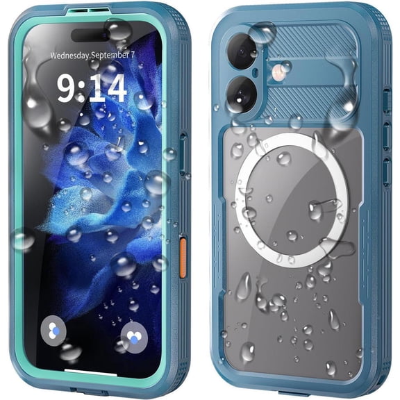 for iPhone 16 Waterproof Case Compatible with MagSafe, Magnetic Waterproof Full Body IP68 Underwater Case Built-in Screen Protector Dropproof Dustproof Shockproof Cover