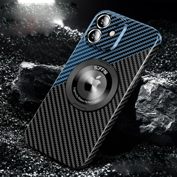 For iPhone 16 carbon fiber print Case with Kickstand,Heavy Duty, Built-in 360° Magnetic Ring Holder for Women Men Slim Shockproof Protective Phone Case for iPhone 16,Blackblue